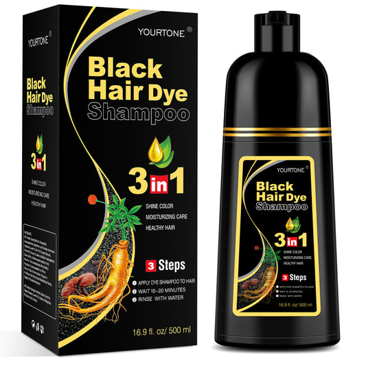 Black Hair Dye Shampoo 3 in 1 for Gray Hair Coverage, Hair Color Shampoo for Women Men, Herbal Ingredients Champu Para Pintar el Cabello (16.9 Oz)